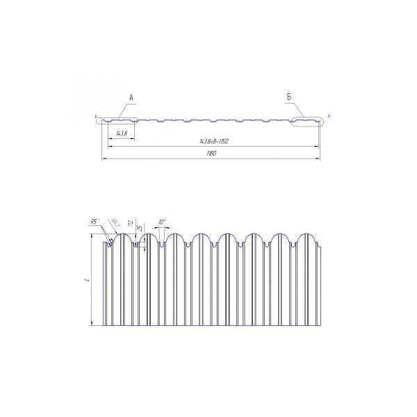 Профнастил фигурный С10 - 0,45 с пленкой RAL 5021