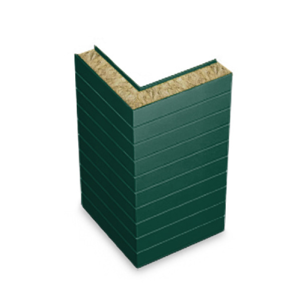 Угловая сэндвич-панель горизонтальная из минеральной ваты, ширина 1200 мм, 0.5/0.5, толщина 80 мм, RAL6005