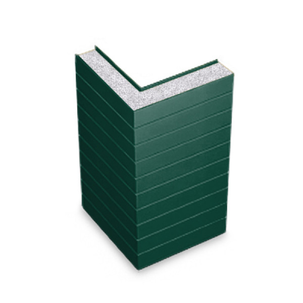 Угловая сэндвич-панель горизонтальная из пенополистирола, ширина 1200 мм, толщина 100 мм, 0.5/0.5, RAL6005