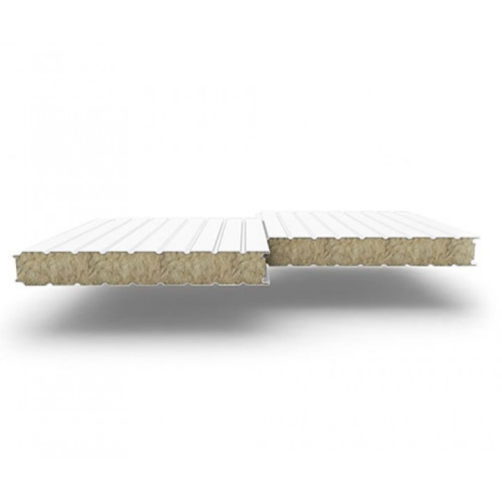 Стеновые сэндвич-панели из минеральной ваты, ширина 1000 мм, 0.5/0.5, толщина 100 мм RAL 9003