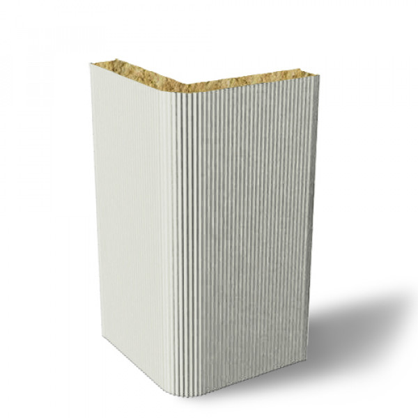 Угловая сэндвич-панель вертикальная из минеральной ваты, ширина 1200 мм, 0.5/0.5, толщина 150 мм, RAL9002