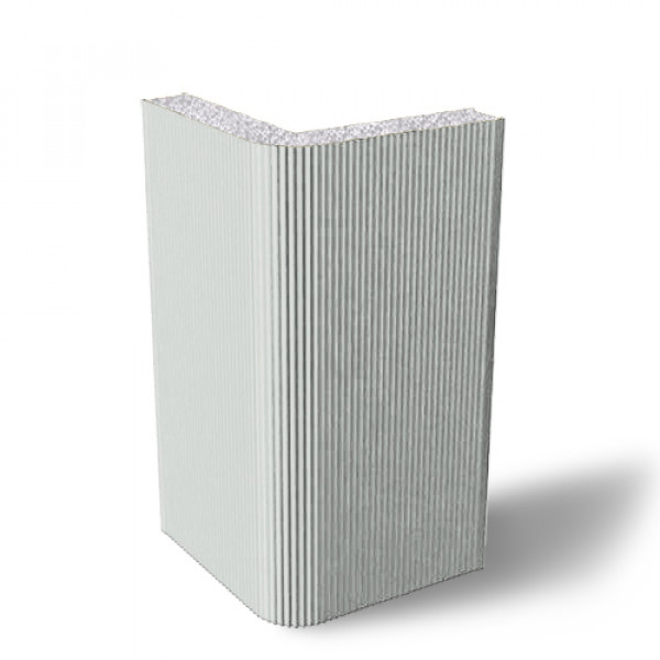 Угловая сэндвич-панель вертикальная из пенополистирола, ширина 1000 мм, 0.5/0.5, толщина 150 мм, RAL7035