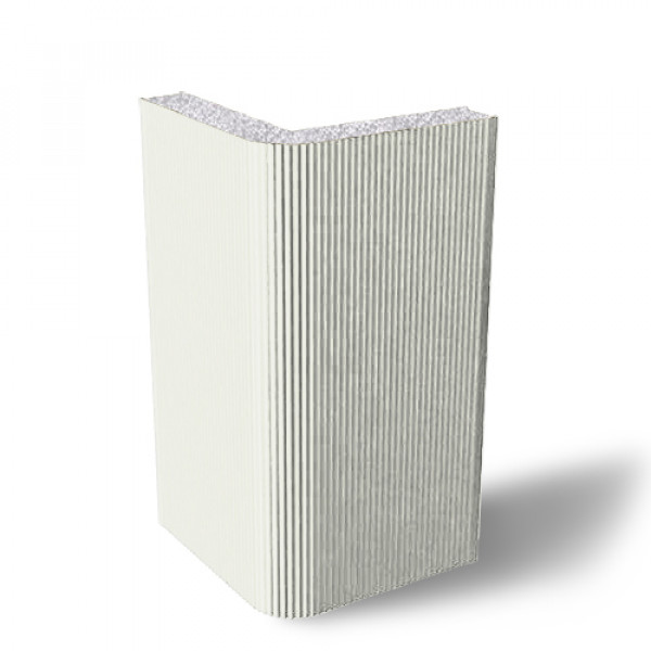 Угловая сэндвич-панель вертикальная из пенополистирола, ширина 1000 мм, 0.5/0.5, толщина 150 мм, RAL9003