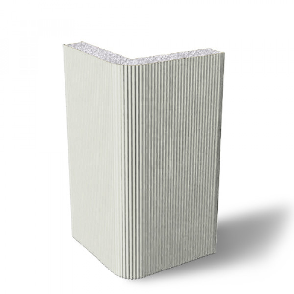 Угловая сэндвич-панель вертикальная из пенополистирола, ширина 1000 мм, 0.5/0.5, толщина 150 мм, RAL9002