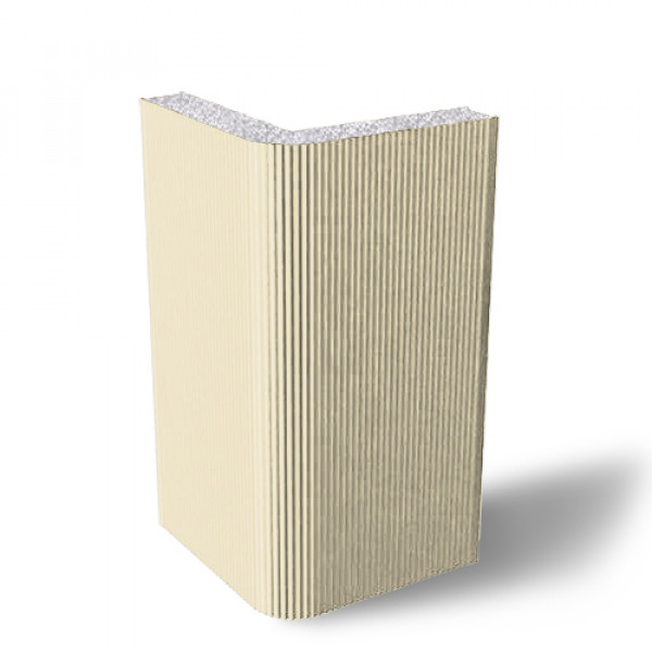 Угловая сэндвич-панель вертикальная из пенополистирола, ширина 1000 мм, 0.5/0.5, толщина 150 мм, RAL1015