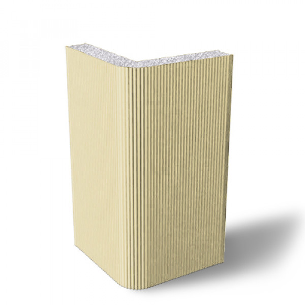 Угловая сэндвич-панель вертикальная из пенополистирола, ширина 1000 мм, 0.5/0.5, толщина 80 мм, RAL1014