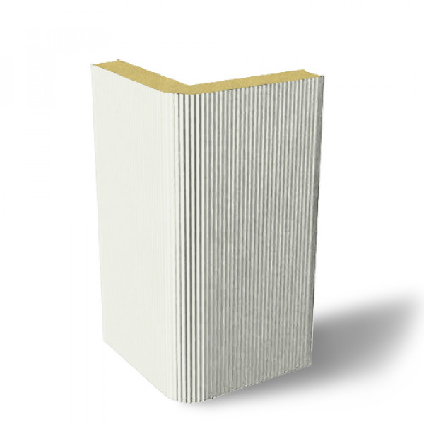 Угловая сэндвич-панель вертикальная из пенополиуретана, ширина 1000 мм, 0.5/0.5, толщина 60 мм, RAL9003