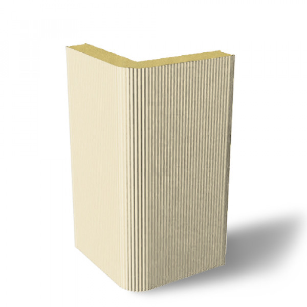 Угловая сэндвич-панель вертикальная из пенополиуретана, ширина 1000 мм, 0.5/0.5, толщина 120 мм, RAL1015