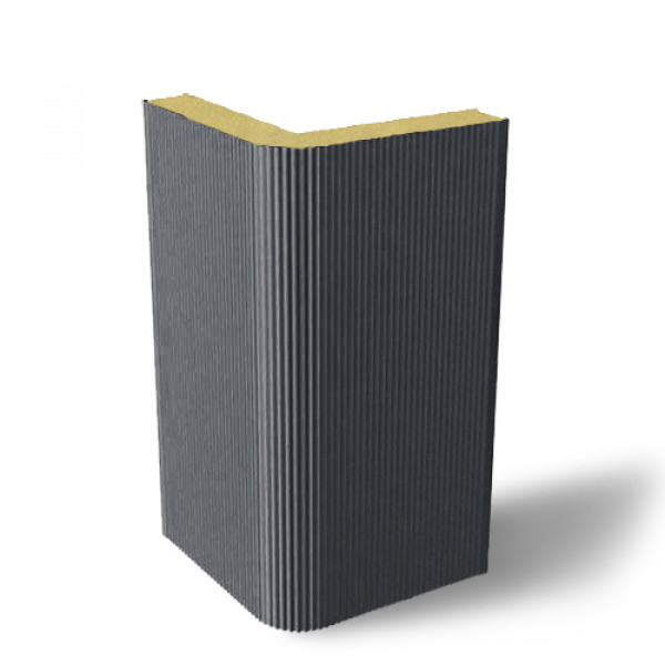 Угловая сэндвич-панель вертикальная из пенополиуретана, ширина 1000 мм, 0.5/0.5, толщина 60 мм, RAL7024